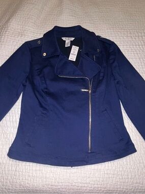 White House Black Market Deep Navy Asymmetrical Zip Jacket